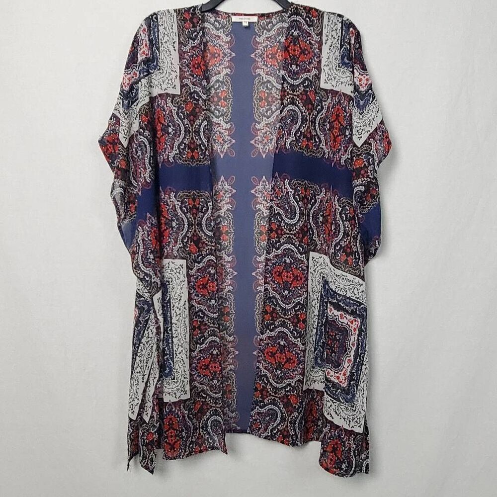 Maurices Large Navy Floral Sheer Open Front Cover Cardigan